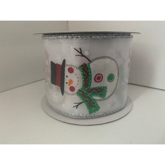 9 Feet 2.5” Snowflake & Snowman Wired Christmas Ribbon Bows Crafts and Wreaths - Picture 5 of 6